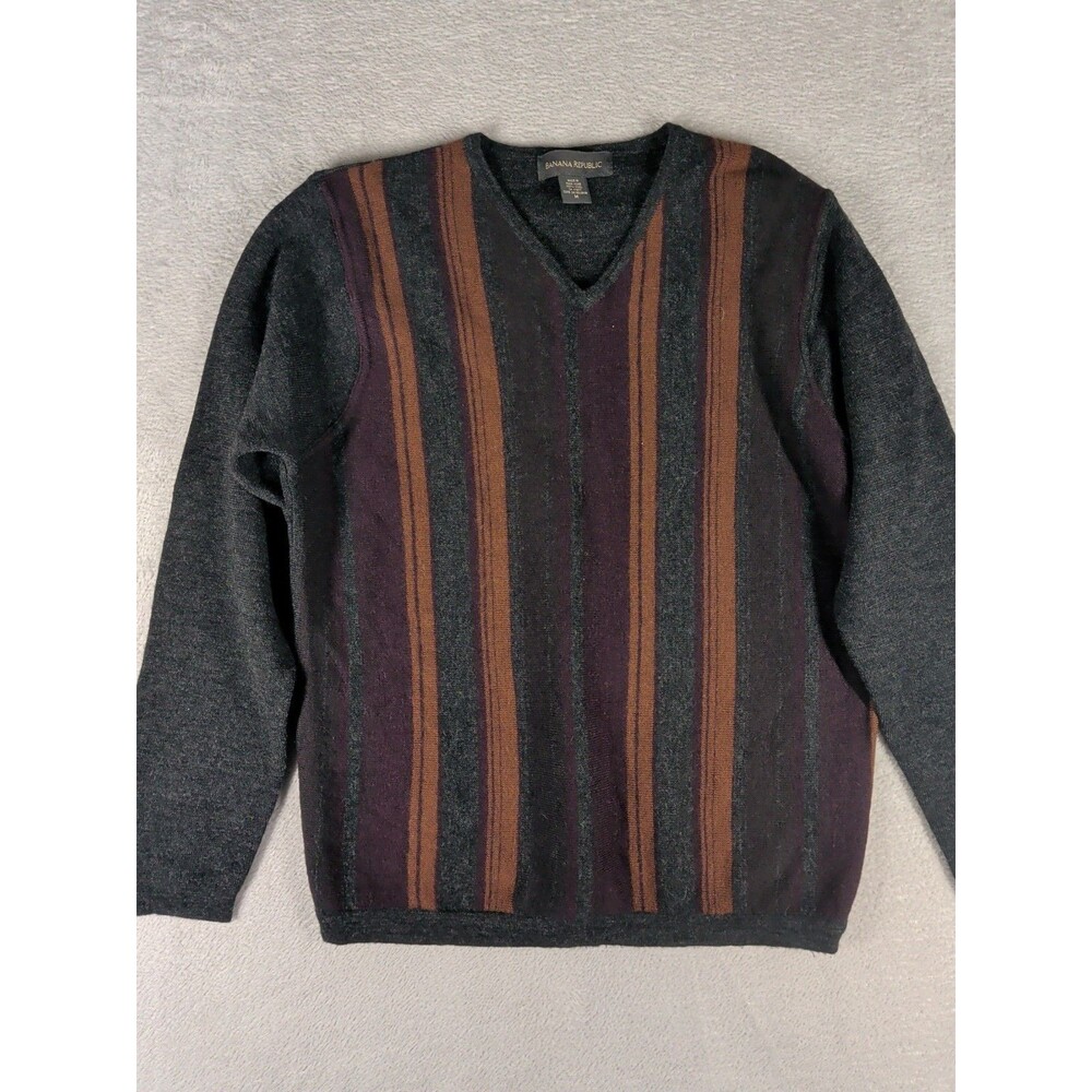 Vintage Banana Republic Wool Sweater Men's Medium Green Knit vneck Pullover 80s